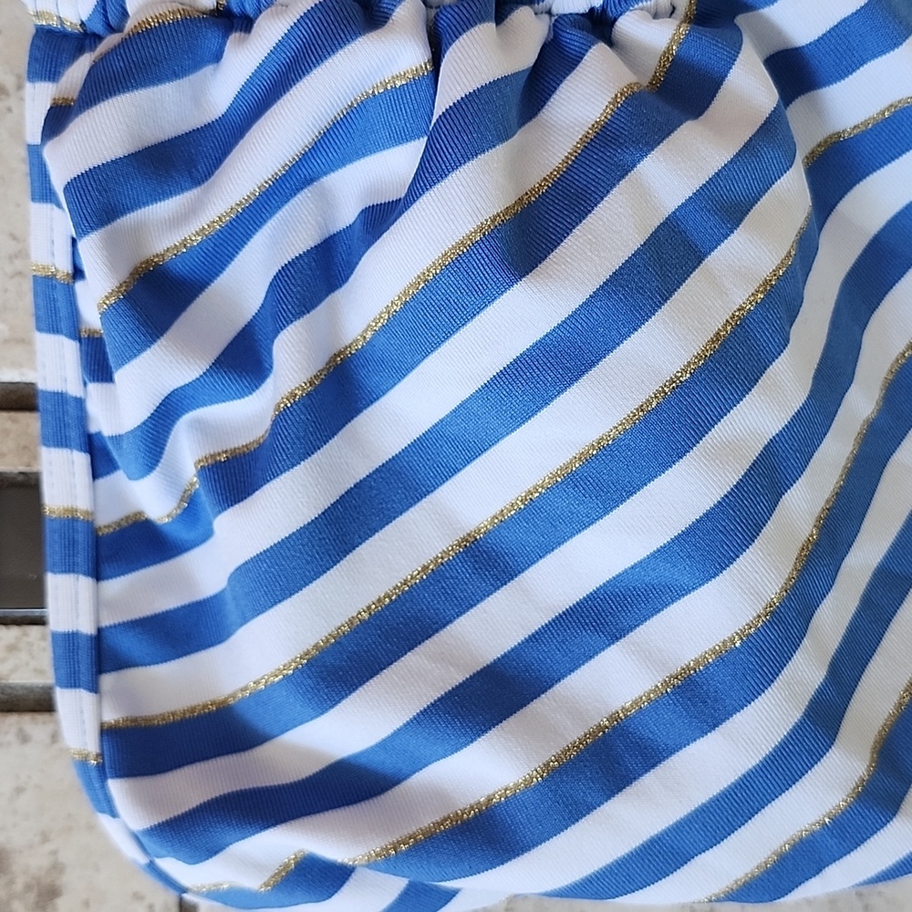 NWT Juicy Couture One Piece Blue & White Gold Tone Chain Halter Neck Swimsuit - Picture 6 of 16